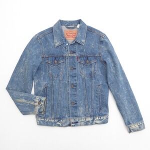 Levis Mens Acid Wash Splatter Denim Trucker Jacket Blue Size Small